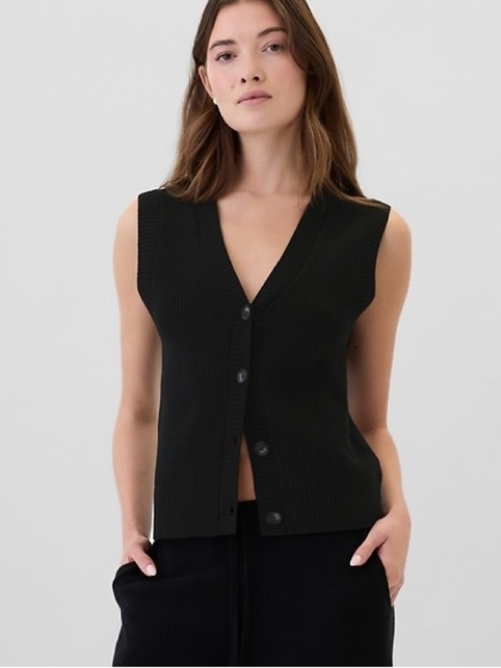 Gap CashSoft Ribbed Sweater Vest in Black Size Small